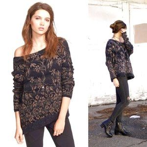 Free People Floral Fields Oversized Side Zip Wool Blend Sweater Size M EUC